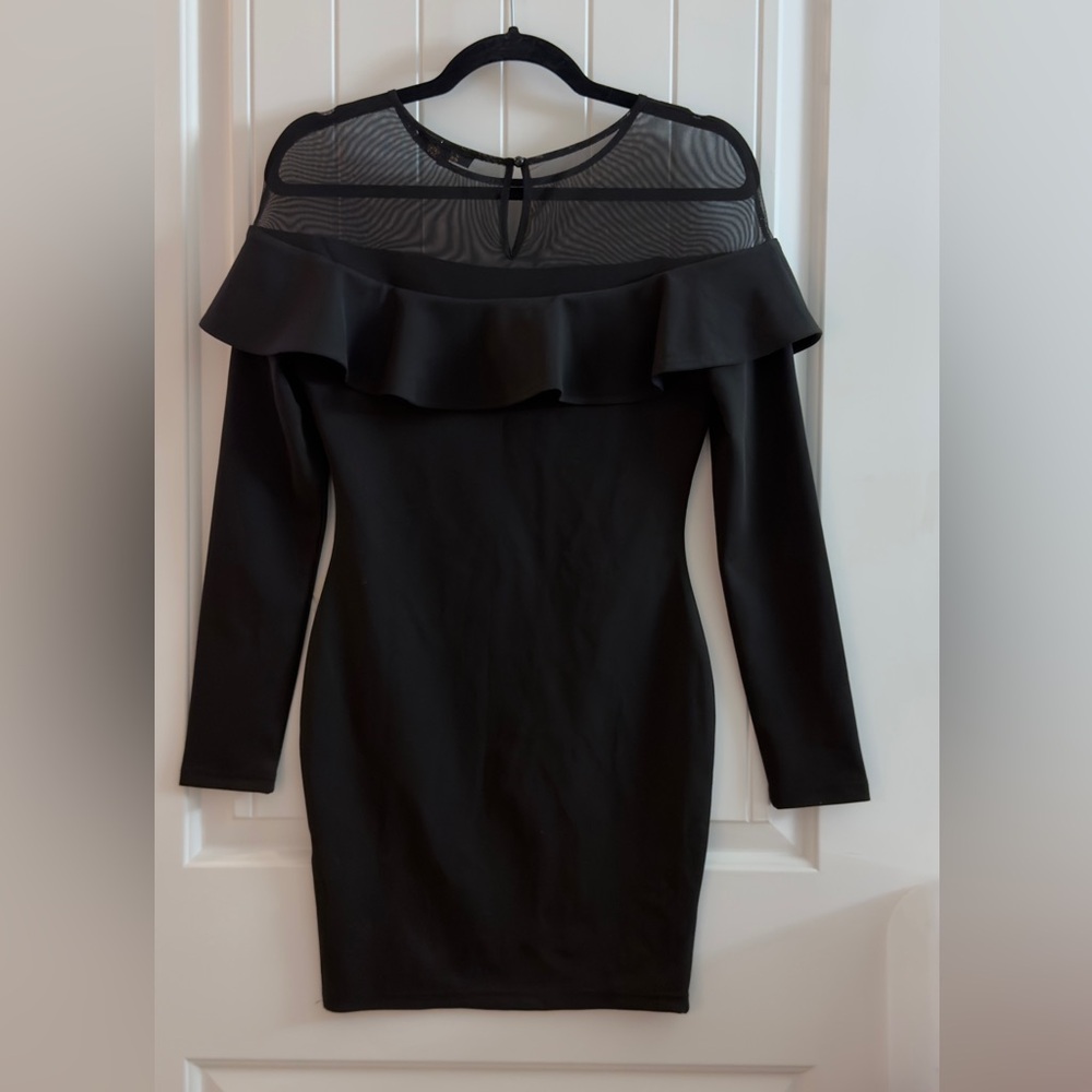 Boutique Elegant Black Off-Shoulder ruffle mesh detail Dress